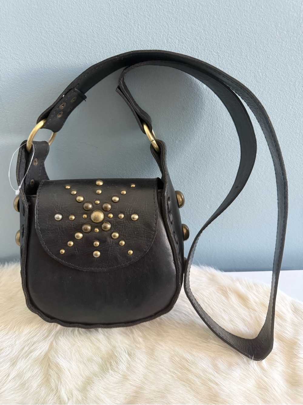 Handcrafted Boho Leather Studded Crossbody Bag